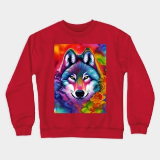 Colorful Wolf Face Crewneck Sweatshirt